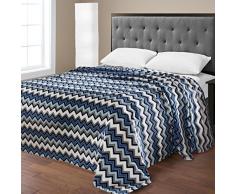 Kuscheldecke aus Mikrofleece mit Aztekenmuster Queen Navy