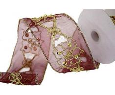 Renaissance 2000 Dekoband mit gestreiften Weihnachtsstern, 6,3 x 1,5 m, Burgunderrot