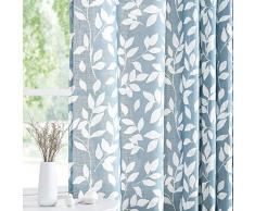 Gardinen mit Blättermuster, halbtransparent, 2 Stück Antik 63 L blau