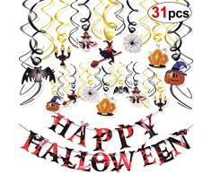Konsait 30 Stück Halloween-Deko-Hängedekorationen Happy Halloween-Wimpelkette, Banner für die Decke, Spukhaus, Halloween, Hängedekoration, Partyzubehör, Spinnengeist, Kronleuchter, Kürbis