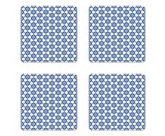 lunarable Marokkanische Untersetzer Set von vier, Ottomane Oriental Fliesen Mosaik Bild Sechskant Honeycomb geformter, quadratisch aus Hartfaserplatte glänzend Untersetzer für Getränke, weiß türkis und dunkelblau