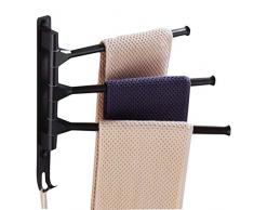 OHIYO Handtuchhalter mit 3 Stangen Ölgummi-Handtuchstangen Platz Aluminium Halter ausklappbar Handtuchhalter Wandmontage Handtuchhalter mit Haken Badezimmerzubehör Set Bar Drehbarer Aufhänger Aufbewahrung Organizer