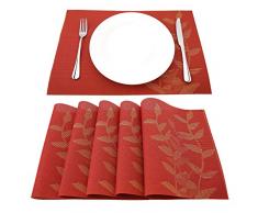 SING F LTD Tischset mit 6 isolierenden Tischdecken, gewebt, Rot