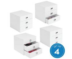 iDesign Aufbewahrungsbox mit 3 Schubladen für Kosmetik, Make-up, Beauty-Produkte und Bürobedarf Set mit 4 6.5 x 6.5 x 6.5, Set of 4 weiß