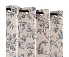 Topick Victoria Vorhänge mit Blumenmuster, Leinen, Ösenaufhängung, Leinen, strukturiert, Blumen-Design, Retro, Wohnzimmer, Fenster, Paneele Country Rustic W50 x L63 blau