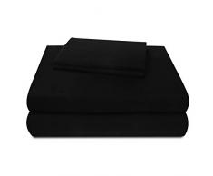 SUN WASHED Sonnenwaschbar, 100% Baumwolle, 170 g/m², Flanell, superweich, warm und flauschig, 4-teiliges Bettwäsche, bis zu 40,6 cm Tiefe Tasche. King schwarz