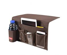 Falaku Nachttisch-Ablage mit 5 Taschen, Nachttisch Organizer Unterlage für Wasserflaschen, Zeitschriften, Bücher Coffee