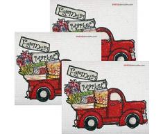 SWEDEdishcloths Farmers Market Truck Geschirrtücher, 3 Stück pro schwedischem Geschirrtücher, umweltfreundlich, saugfähig, wiederverwendbar, Reinigungstücher