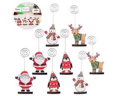 Coxeer Tischkartenhalter für Weihnachten, 8 Stück, Holzsockel, Cartoon-Tischkarten-Halter, bunt bemalt, für Karten, Fotos, Weihnachtsdekoration