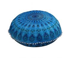 Truesellershop Großer Hippie Mandala Bodenkissenbezug – Kissenbezug – Pouf Überzug rund Bohemian Yoga Sitzüberwurf