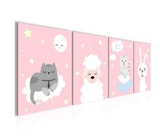 Bilder Kinderzimmer Tiere Wandbild 160 x 50 cm Vlies - Leinwand Bild XXL Format Wandbilder Wohnzimmer Wohnung Deko Kunstdrucke Pink 4 Teilig - MADE IN GERMANY - Fertig zum Aufhängen 018146a