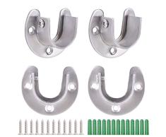 ASHOP Kleiderstangen-Halterung, strapazierfähig, Edelstahl, für Kleiderstange, U-Form, Halterung, Endstütze für Schrank Duschvorhangstange mit Schrauben, 2,5 cm Durchmesser, 2 Sets
