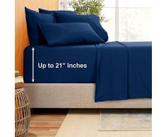Empyrean Bettwäsche Bamboo Blend 6-teilig 21 Bettlaken Set - Bambus und Mikrofaser Mischung - extra tiefe Taschen Bettlaken - pflegeleicht faltenfrei bügelfrei Split Queen Size marineblau