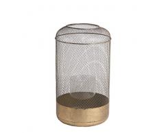 Benjara Windlicht aus Drahtgeflecht, zylindrische Metalllaterne mit GlasHurricane, goldfarben