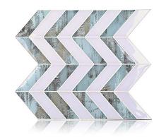 HomeyMosaic Kieselgel-Streifen zum Abziehen und Aufkleben von Fliesen, PVC, 3D-Wandfliesen, zum Aufkleben auf Fliesen für Küche, Badezimmer, Wanddekoration (5 Blatt, 25,4 x 25,4 cm) 10 X 10/ Box of 5 Sheets Wave Stripe Blau/Weiß