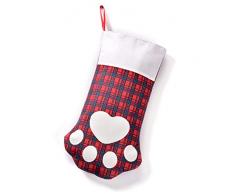 Gift Craft Weihnachtsstrumpf mit Pfotenabdruckmotiv, 19 x 23 cm, Polyester/Samt
