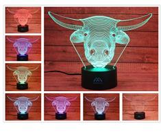 3D Nachtlicht Tier 7 Farben romantische VOptical Opects Lampen Tier Cattle 7 Color