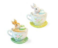 Boston International Dekorative Osterfiguren Set of 2 Teetasse, Hasen mit Eiern