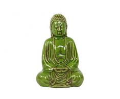Urban Trends Keramik Meditierender Buddha Figur mit Keine Ushnisha in Dhyana Mudra-Distressed-Optik, Grün