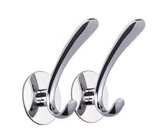 GardenHelper Doppelhaken aus Edelstahl für Bademäntel, Handtuchhaken, Wandhalterung, Kein Bohren für Badezimmer, Wohnzimmer, Schlafzimmer, 2 Stück