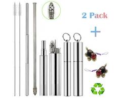 UJIANG Teleskop-Strohhalme, Rührhalme (einziehbare Edelstahl-Strohhalme + Sieb Rührstrohhalme + Stroh-Reinigungsbürste + Handgefertigte Schildkröte) für Partys, Reisen, Wiederverwendbare Trinkhalme