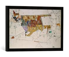 Gerahmtes Bild von Egon Schiele Die gelbe Stadt, Kunstdruck im hochwertigen handgefertigten Bilder-Rahmen, 60x40 cm, Schwarz matt