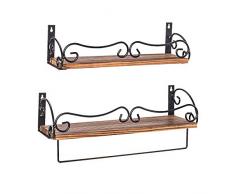 Y&Me Wandregal, 2 Stück, rustikales Holz, schwimmende Regale mit Abnehmbarer Handtuchstange, perfekt für Küche, Badezimmer, geschwungenes Braun