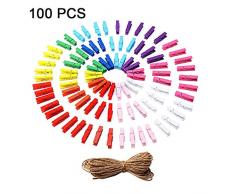 gospire 100 Stück Mini Colored Natürliche Holz Wäscheklammern Photo Papier Peg Pin Craft Clips mit Bindfäden