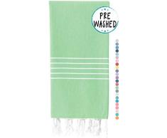 wetcat gewaschen Super Soft Türkisches Handtuch, 100% Baumwolle – Strand Decke, Pestemal Peshtemal,, Fouta, Überwurf – Für Bad, Strand, Pool, Picknick, Yoga, Fitnessraum, Wellness, Reisen – 94 x 177,8 cm – Katze grün