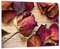 Pixxprint HBVs_2056_80x60 ausgetrocknete Rosen auf Holztisch MDF-Holzbild im Bretterlook Wanddekoration, bunt, 80 x 60 x 2 cm