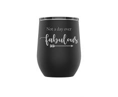 Stainless Steel Camping & Travel Powder Coated Wine Glass Tumbler with Splash Proof Lid, Triple Wall Vacuum Insulated, Mug Coffee Cup|Travel, Camping, Work|Hot Cold Drinks (Black, Fabulous)