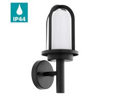 EGLO Außen-Wandlampe Paullo, 1 flammige Außenleuchte, Wandleuchte aus verzinktem Stahl und Glas, Farbe: Schwarz, Fassung: E27, weiß, IP44