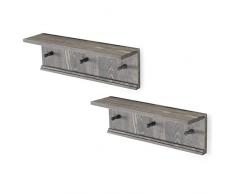 MyGift Vintage Holzregal 40,6 cm Wandregale mit 3 Garderoben- und Hutklammern, 2 Stück Vintage Gray