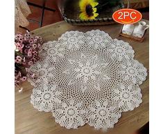 Elesa Miracle handgefertigt runde Blume Crochet Baumwolle Spitze Tisch Platzdeckchen Sofa zierdecken Value Pack, 2pc, Floral Reifen, beige, 55,9 cm, baumwolle, 2pc-22 Inch Beige, 104