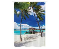 Strand Stall Vorhang für die Dusche von ambesonne, leer Hängematte zwischen Palmen Strand mit Vibrant Sommer Sky Bild, Stoff Badezimmer Decor Set mit Haken Kokos Blau und Aqua, Textil, Multi 1, 54 W By 78 L