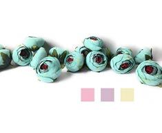 VictorieLei Ranunculus Blumenköpfe, 25 kleine künstliche Knospen, Pfingstrose, Seidenstoff, Kunstblumen, für Hochzeitsstrauß, Kopfband, Basteln, Millinery Türkis #7