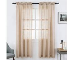 VISIONTEX Vorhang mit Gardinenstange aus Voile, für Fenster, Wohnzimmer – Set mit 2 Scheibengardinen, 137 x 160 cm, Hellbraun, 54x63 Inch