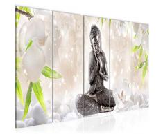 Bilder Feng Shui Buddha Wandbild 200 x 80 cm Vlies - Leinwand Bild XXL Format Wandbilder Wohnzimmer Wohnung Deko Kunstdrucke Braun 5 Teilig - MADE IN GERMANY - Fertig zum Aufhängen 019155a
