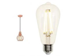 61035 Pendelleuchte mit 1 Lampe, Ausführung Kupfer mit käfigförmigen Lampenschirm inklusiv LED
