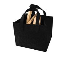 Kaminoflam Kaminholztasche aus Filz in Schwarz - Kaminholzkorb eckig - Filztasche für Kaminholz - Feuerholzkorb zwei Henkel - Allzweckkorb für Brennholz