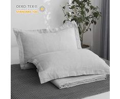 King Bettwäsche 100% Leinen Solid Stone Washed Basic Style Kopfkissen Queen King, 100% Leinen, grau, King Size