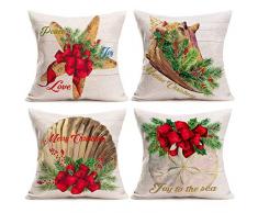 Asamour Sommer-Kissenbezüge, tropische Kissenbezüge, Motiv: Flamingo mit Kaktus, Stachelblumen, Blätter, Kissenbezug, Leinen, 45,7 x 45,7 cm, 4 Stück 18 x 18 4 Christmas Ocean