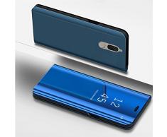 IKASEFU Huawei Mate 10 Lite Tasche, PU Leder Galvanisiert Vergoldung Ständer PC Spiegel Flip Folio Cover Schutz Ultra Slim Dünn Full Body Schutzhülle für Huawei Mate 10 Lite PC Mirror Blue