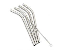 Abbott Collection 27-ECOSTRAW-05-SIL Strohhalme, gebogen, breite Strohhalme und Bürste, silberfarben, 20 cm