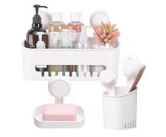 Luxear Dusch-Caddy & Seifenhalter & Zahnbürstenhalter, wasserdicht, kein Bohren Vakuum, herausnehmbares Dusch-Organizer-Set, leistungsstark, strapazierfähig, Organizer für Bad & Küche, 3er-Pack, weiß