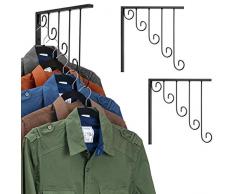 Sorbus Kleiderständer, 3 Stück, Wandmontage, 5 Haken, für Kleidung oder Wäsche, Organizer zum Aufhängen, für Kleidung, Einzelhandel oder Zuhause (schwarz)