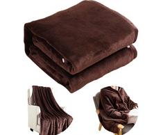 Suzzy Bettwäsche Flanell Fleece tragbare Decke Überwurf für Erwachsene Mikrofaser Funktionelle leichte Decke Poncho für Bett Couch Sofa Stuhl Schlafsaal Reisen Throw (39x 59) Dunkelbraun