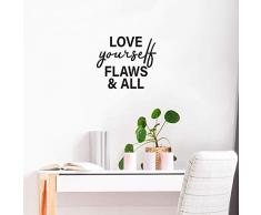 Vinyl-Wandaufkleber - Love Yourself Flaws & All - 55,9 x 63,5 cm - modernes inspirierendes Zitat für Zuhause, Schlafzimmer, Schrank, Badezimmer, Büro, Klassenzimmer, Schule, Dekoration
