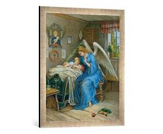 Gerahmtes Bild von Anonymous Schutzengel mit schlafendem Kind, Kunstdruck im hochwertigen handgefertigten Bilder-Rahmen, 50x70 cm, Silber Raya