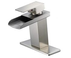 Bathfinesse Modernes Single Griff Loch Wasserfall Waschbecken Wasserhahn Gebürstet Nickel Loch Waschbecken Wasserhahn Wasserfall Auslauf Single Griff WC Deck Mount Gold Wasserfall 6109-N